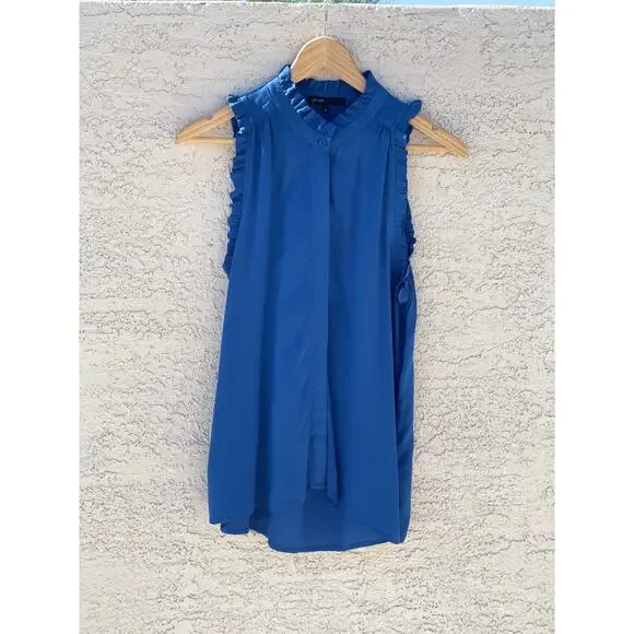 Gibson Blue Sleeveless Ruffle Sleeve Button Down Top - Small - Picture 6 of 11